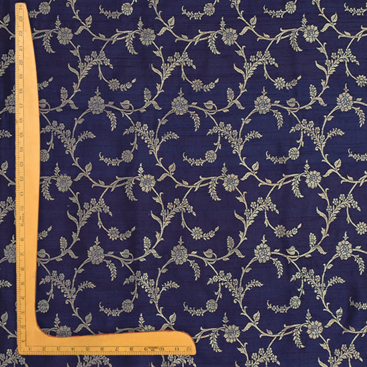 Navy Blue Banarasi Silk Fabric with Creeper Design