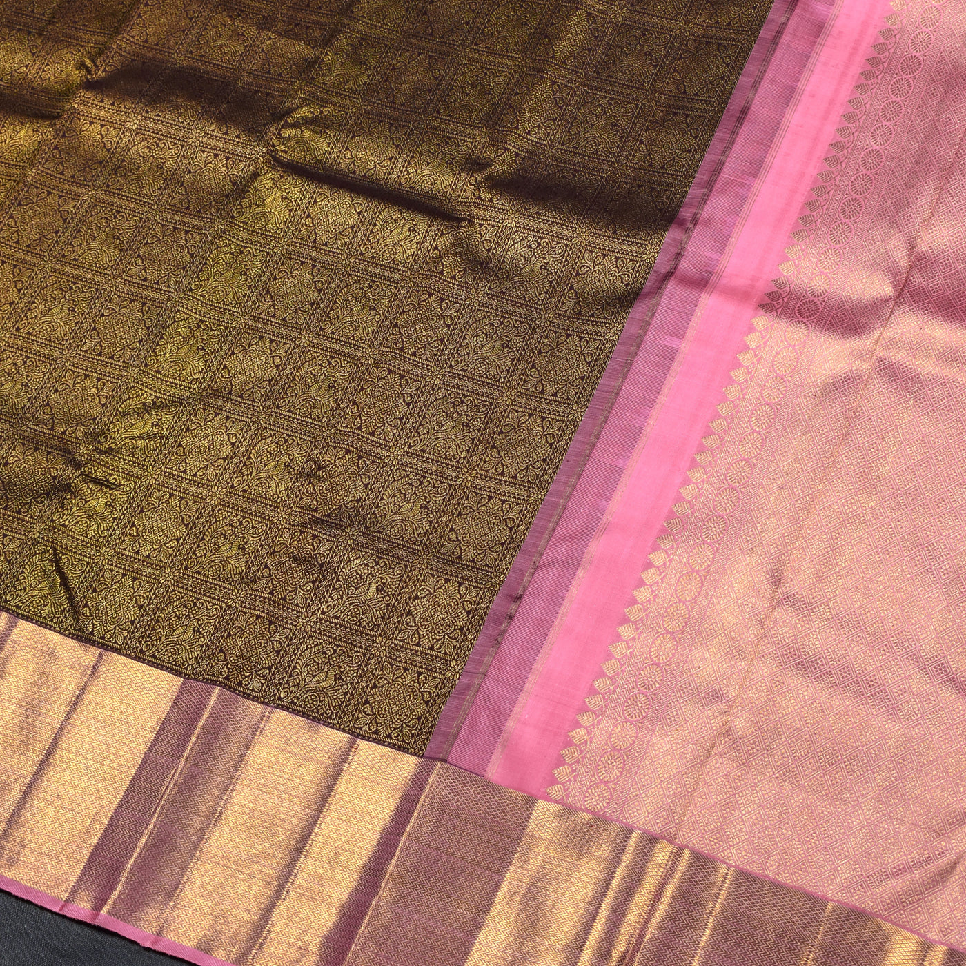 V Pakku Kanchipuram Silk Saree with Box Zari Creeper Design