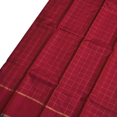Red Kanchipuram Silk Saree with Zari Checks Design