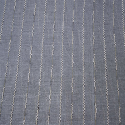 Grey Tussar Silk Fabric with Thread Lines Design