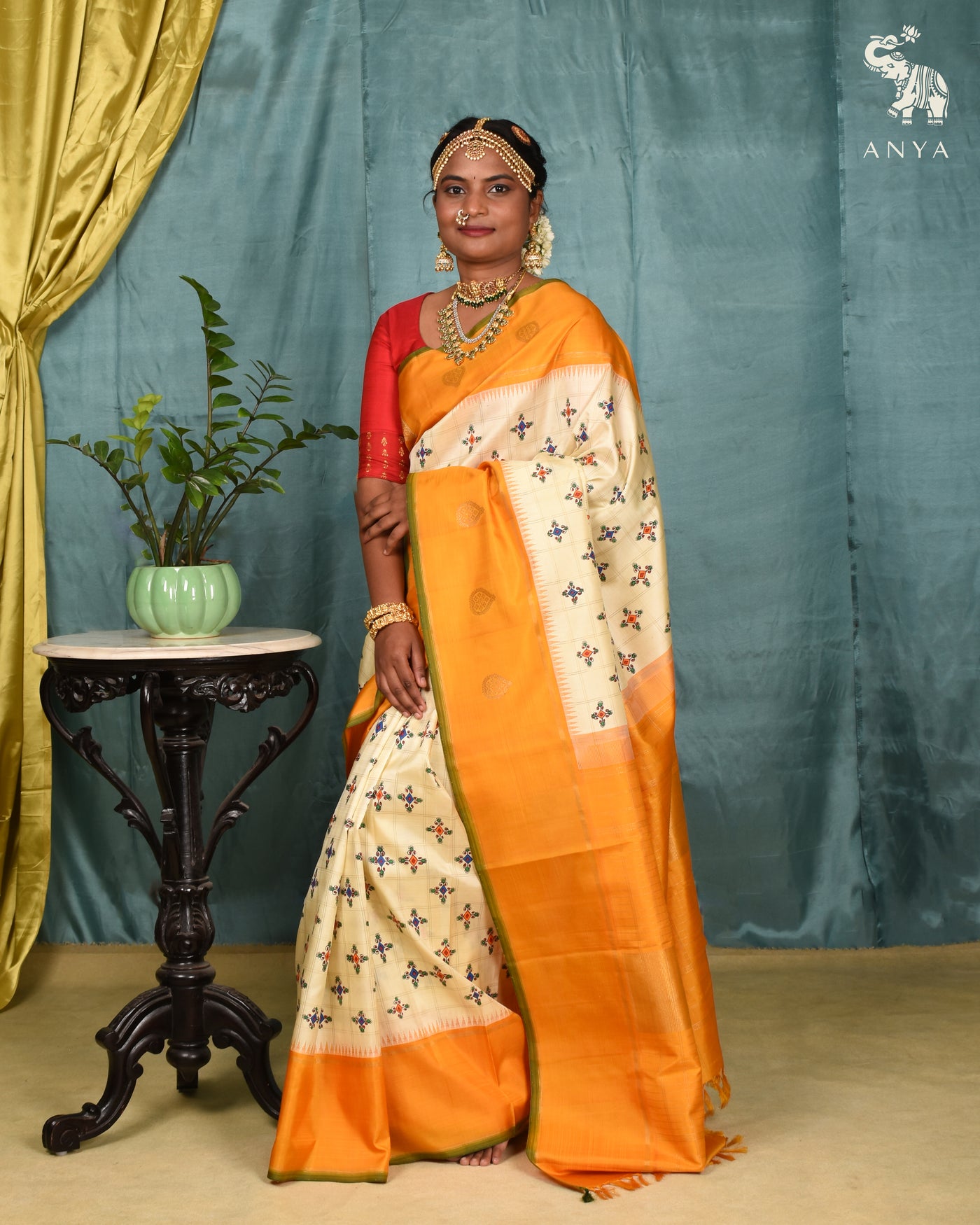 Off White Madhubani Kanchi Silk Saree