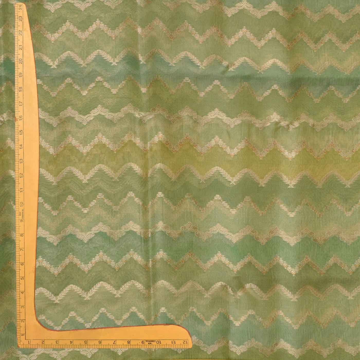Apple Green Organza Fabric with Zig Zag Design