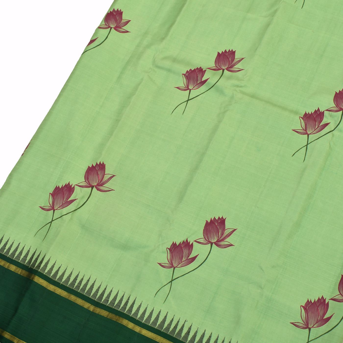 Elaichi Green Hand Painted Kanchi Silk Saree with Lotus Design
