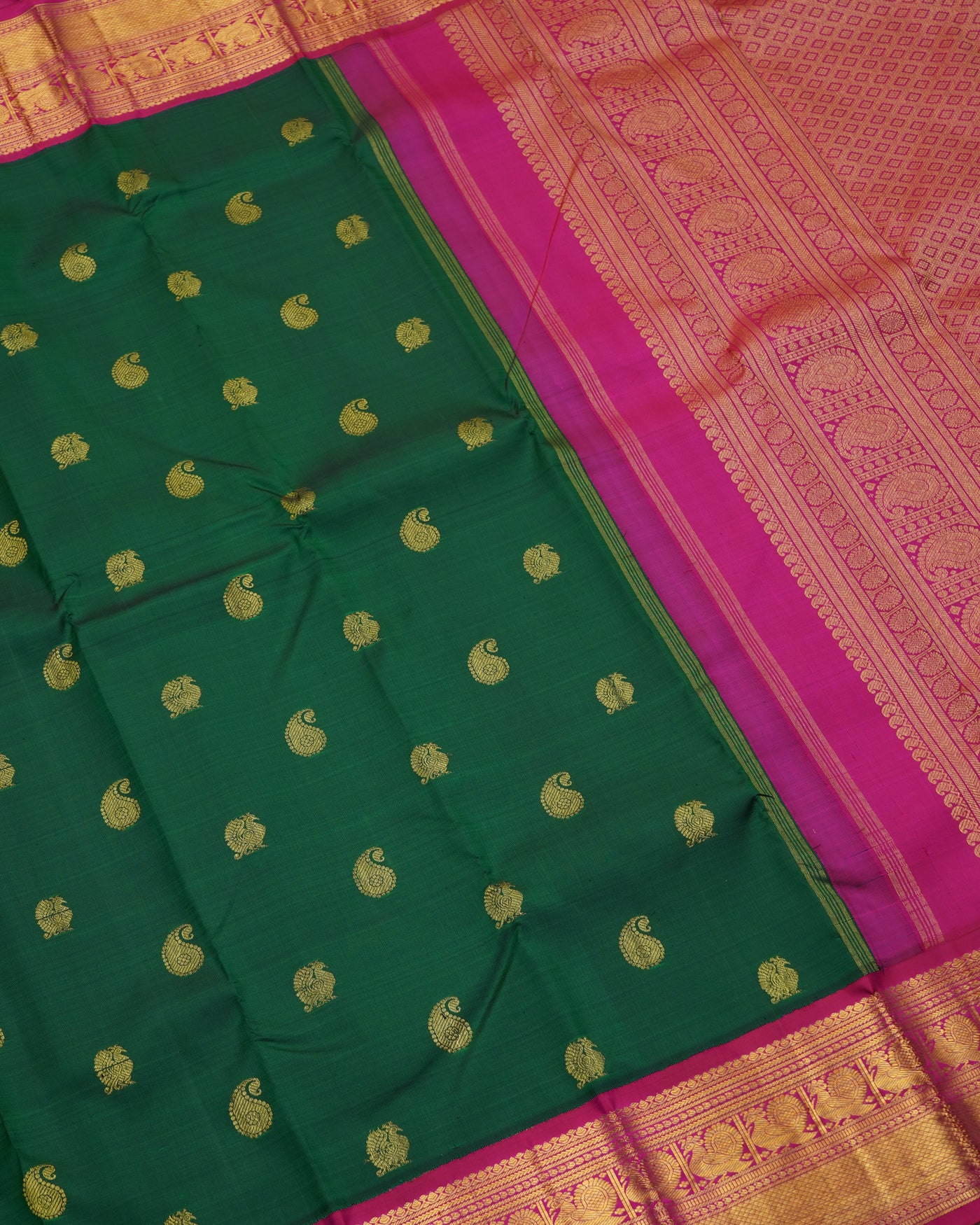 Bottle Green Kanchi Silk Saree with Zari Butta Design
