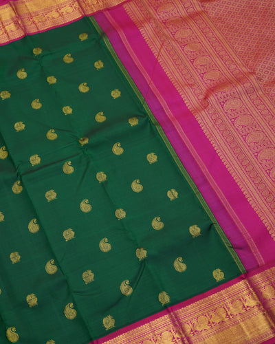 Bottle Green Kanchi Silk Saree with Zari Butta Design