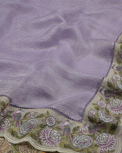 Lavender Crush Tissue Saree with Floral Embroidery Border
