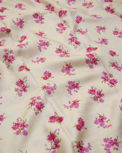 Off White Printed Kanchi Silk Saree with Small Floral Print Design