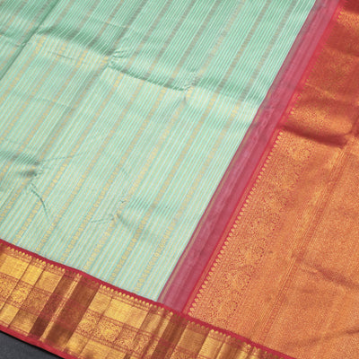 Mint Green Kanchipuram Silk Saree with Horizontal Zari Stripes Design