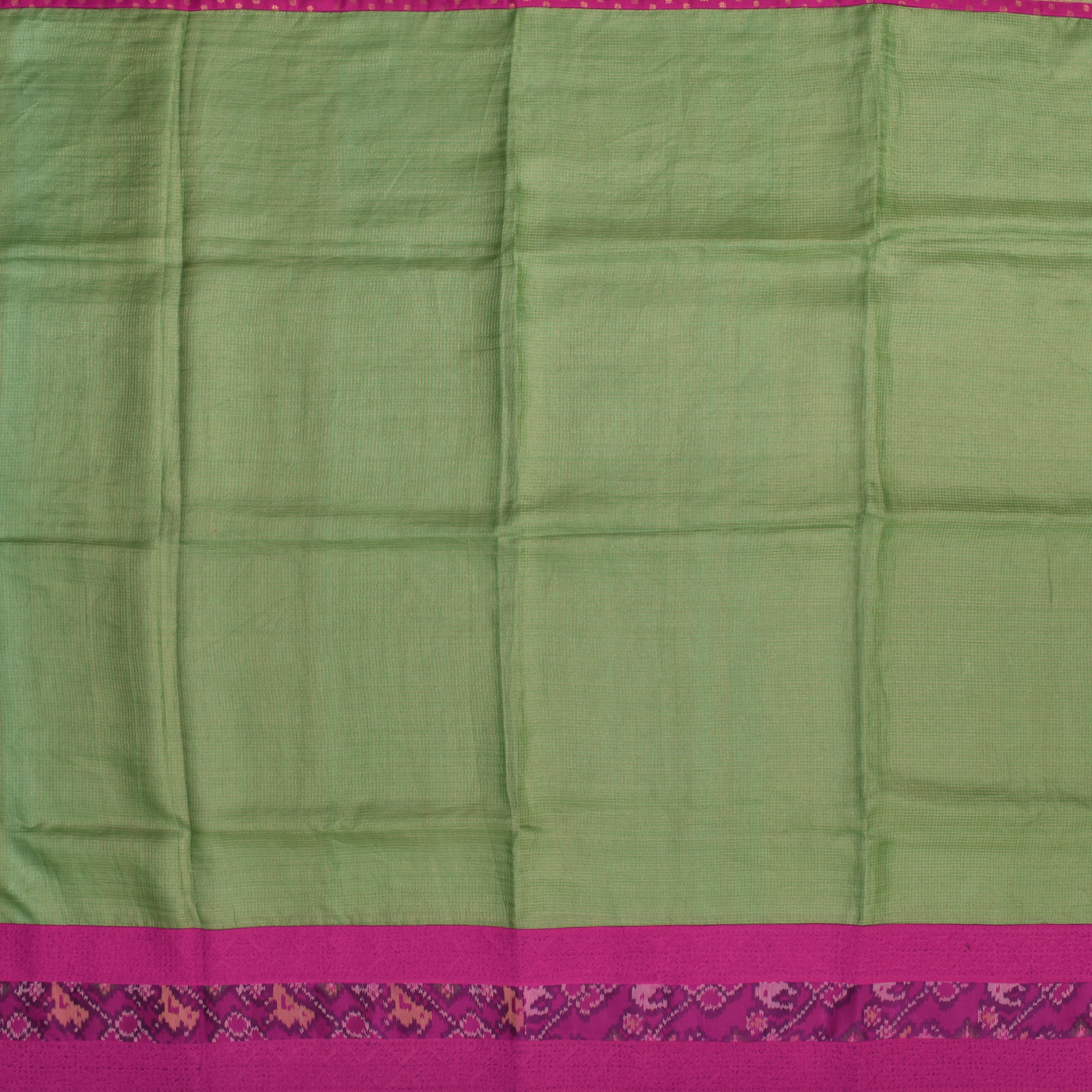 Apple Green Small Zari Checks Tussar Silk Saree with Rani Arakku Kanchi Silk Kutch Work Blouse