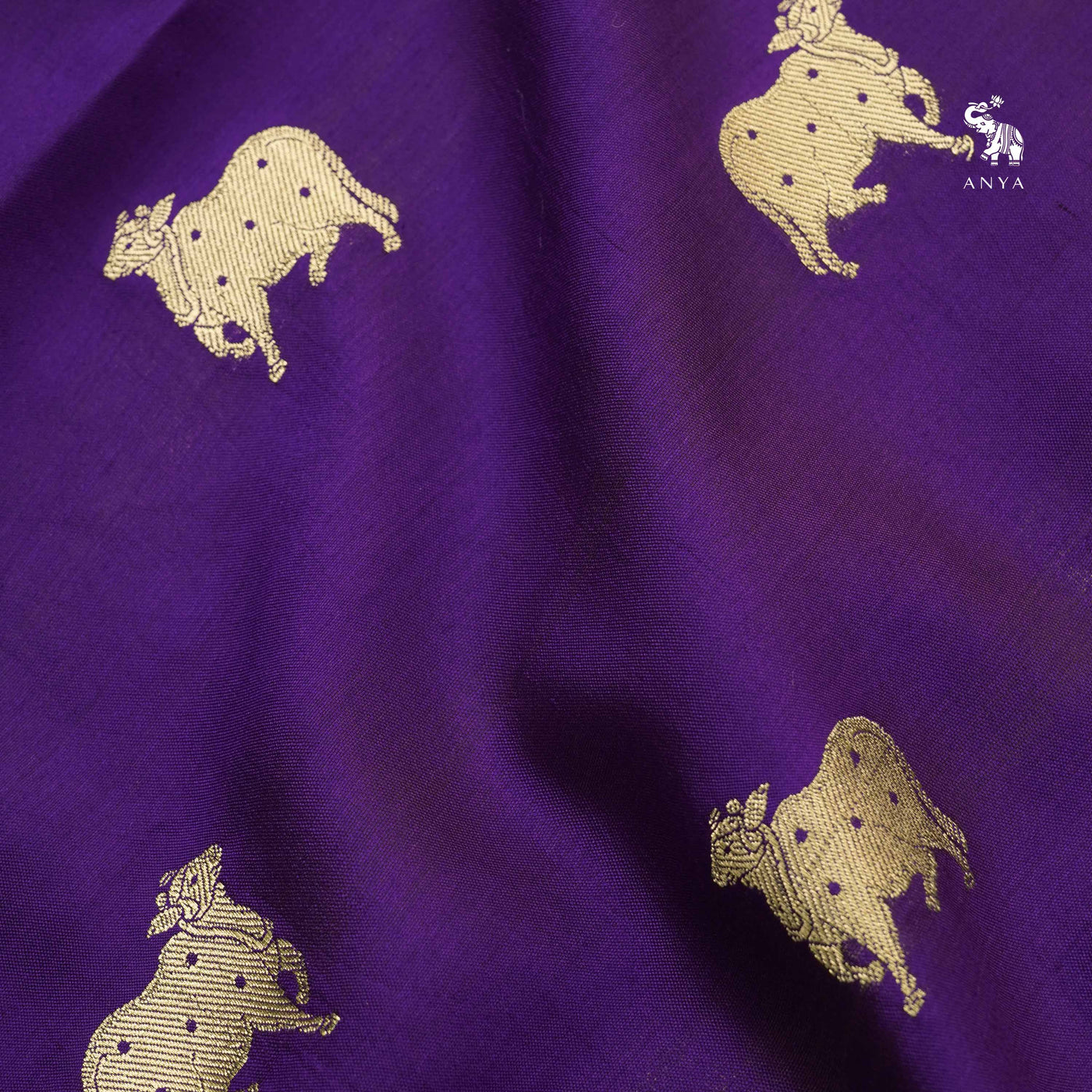 Violet Banarasi Silk Fabric with Cow Butta Design