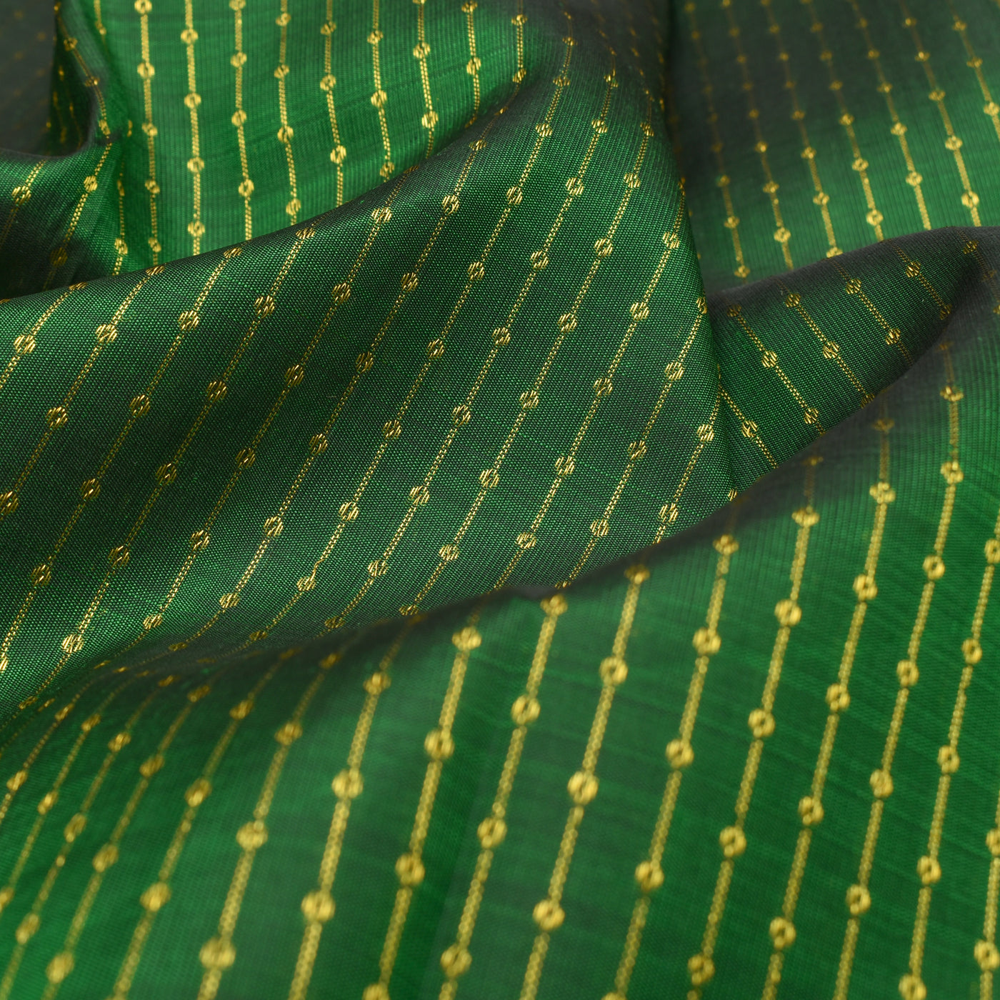 Bottle Green Kanchi Silk Fabric with Dots and Stripes Design