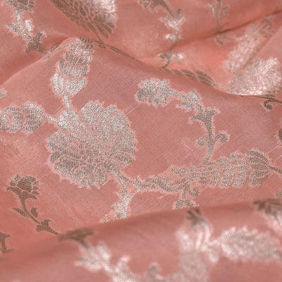 Peach Pink Organza Fabric with Creeper Design