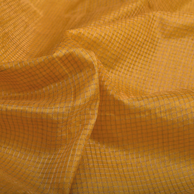 Mustard Tussar Silk Fabric with Small Zari Checks Design