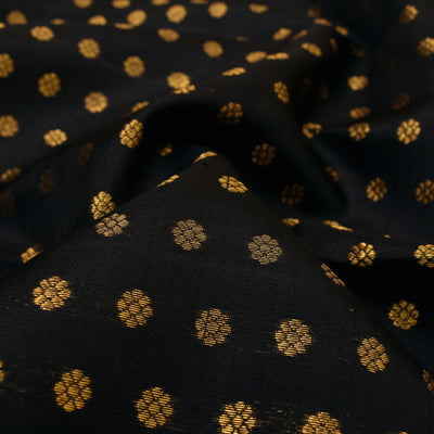 Black Kanchi Silk Fabric with Kamalam Butta Design