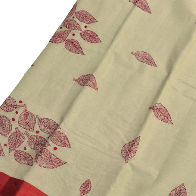 Off White Cotton Saree with Red Kantha Work Design