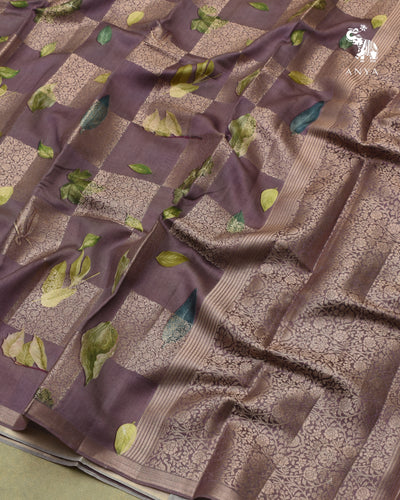 Lavender Banarasi Silk Saree with Box Floral Zari Design