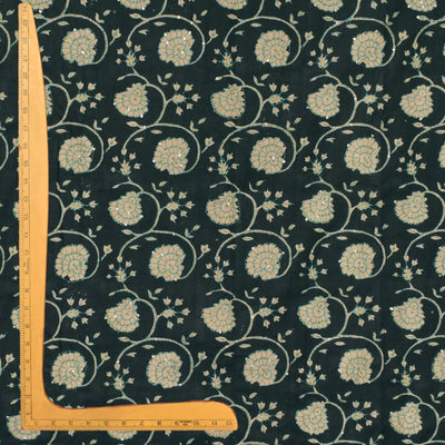 Black Tussar Silk Fabric with Kantha Work Design