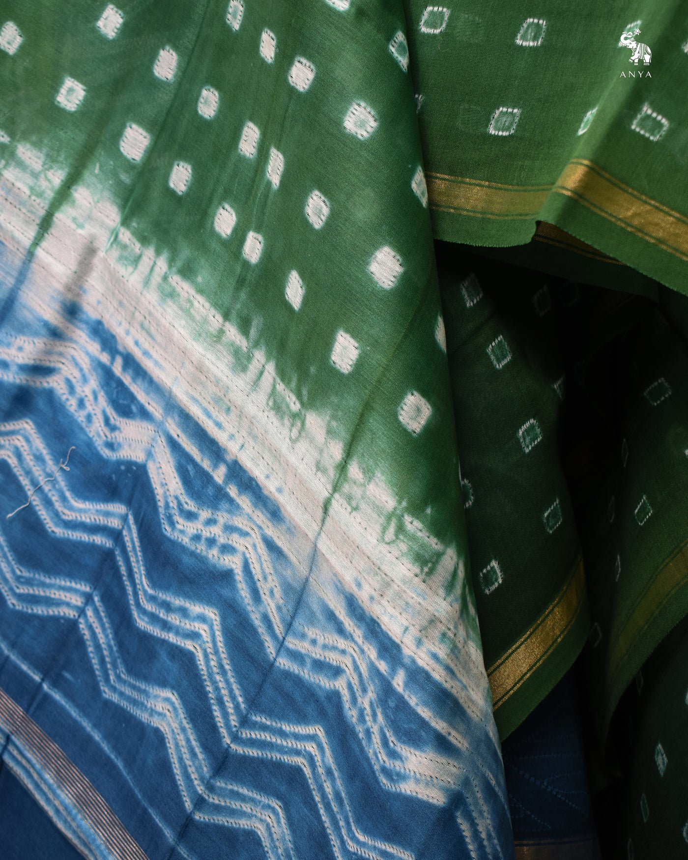 Indigo Blue Unstitched Chanderi Salwar Set