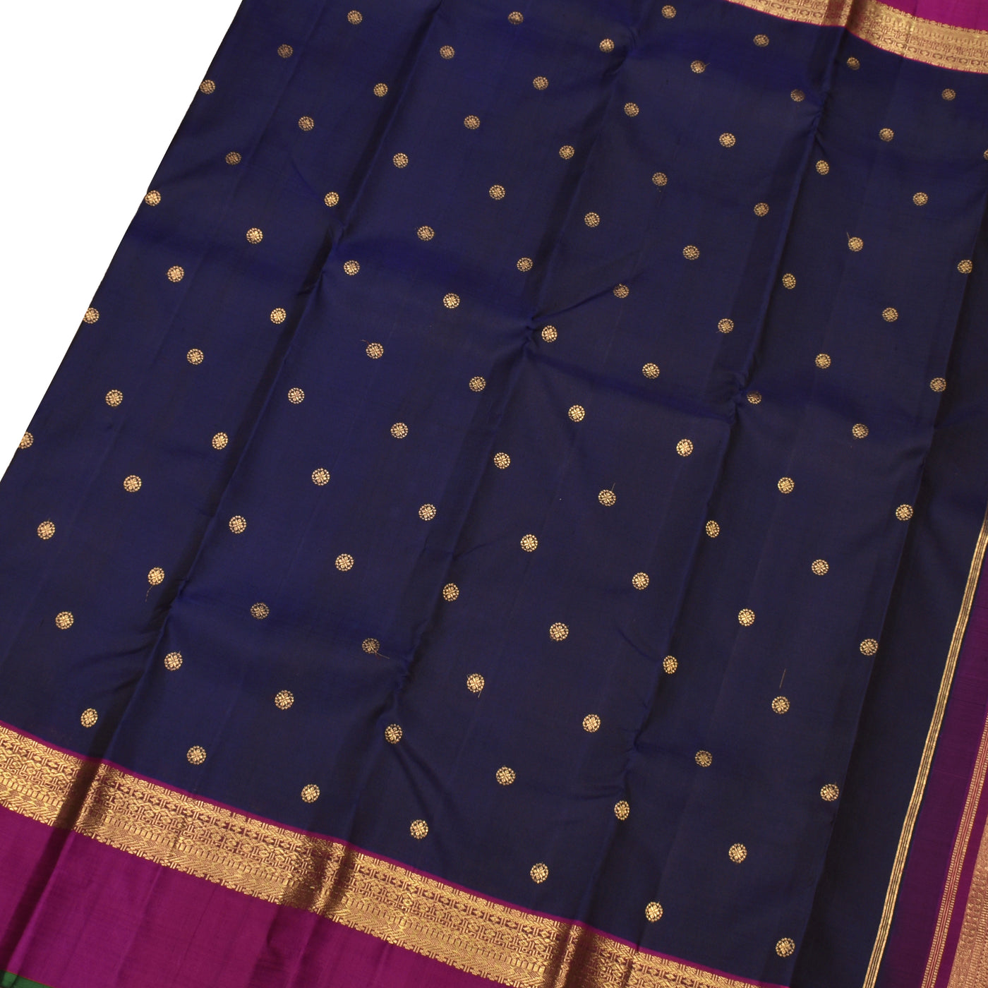 Navy Blue Kanchipuram Silk Saree with Round Zari Butta Design