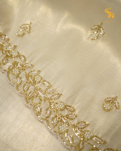 Off White Tissue Organza Saree with Embroidery Design