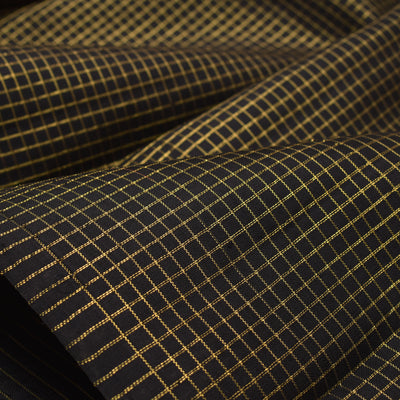 Black Kanchi Silk Fabric with Small Zari Checks Design