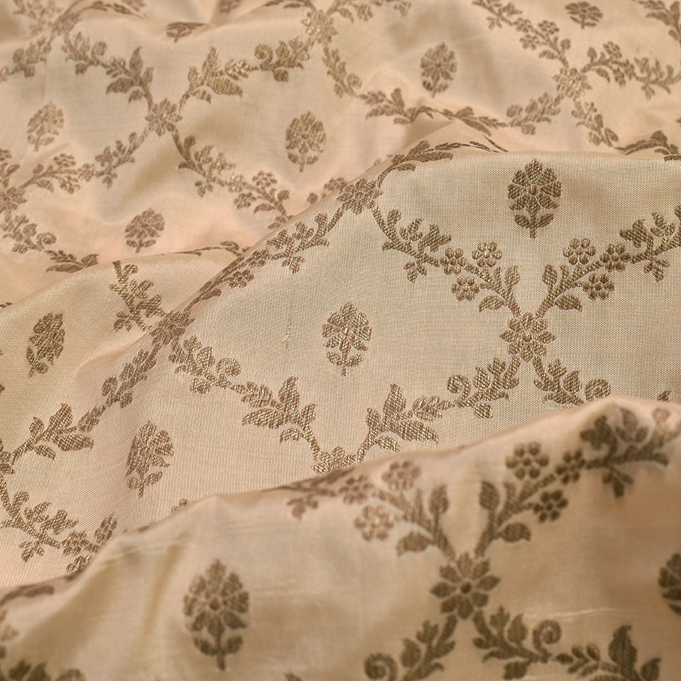 Off White Banarasi Silk Fabric with Creeper Design