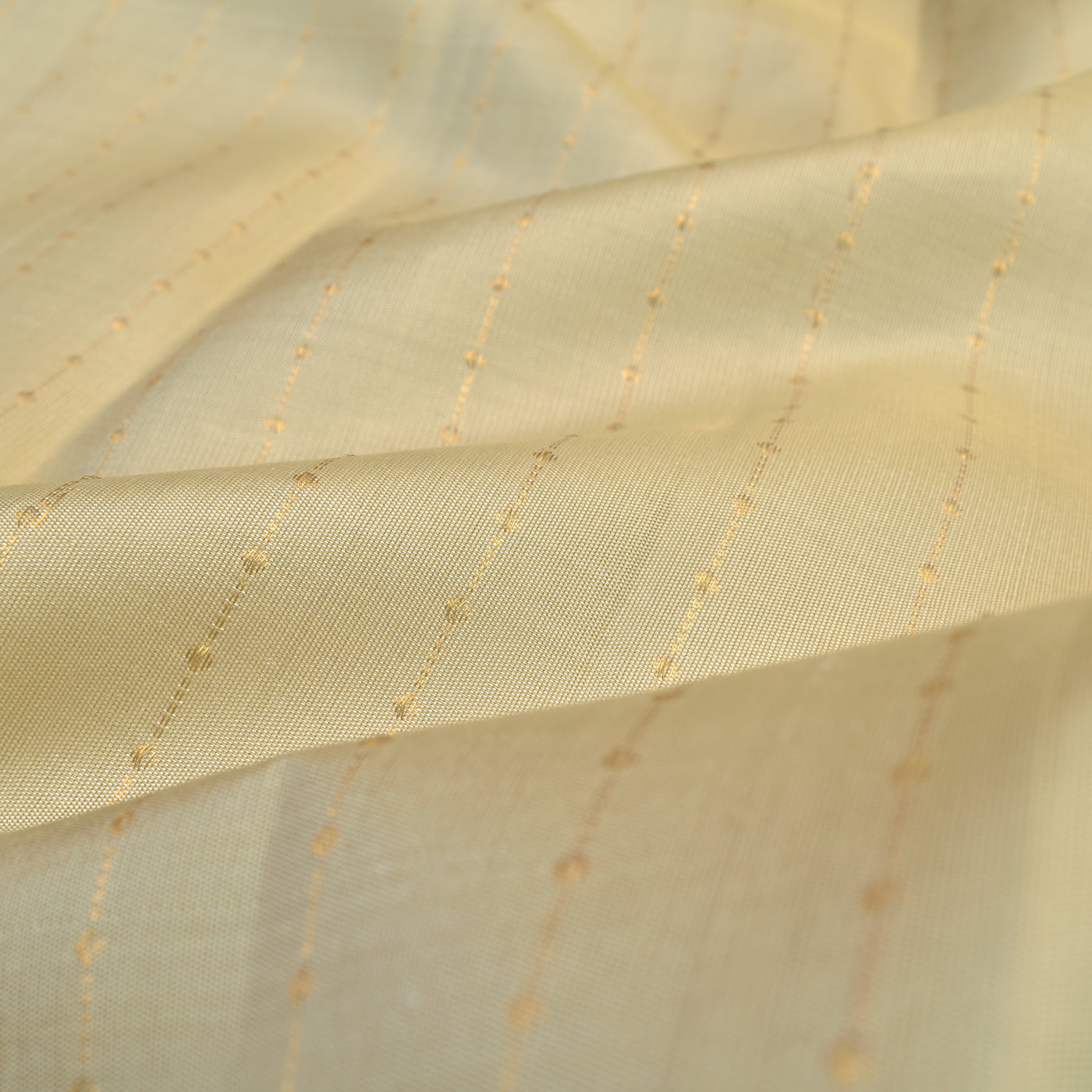 Off White Kanchi Silk Fabric with Dots and Stripes Design