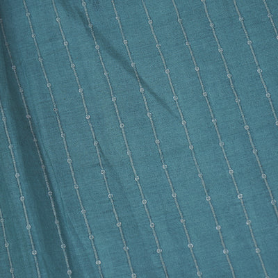 Blue Tussar Silk Fabric with Sequins Design