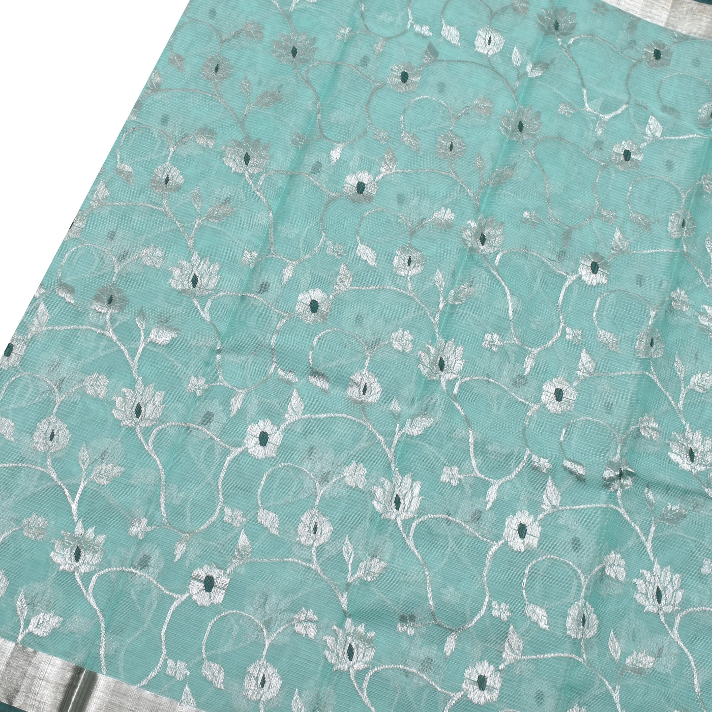 Baby Blue Zari Kota Saree with Zari Creeper Design