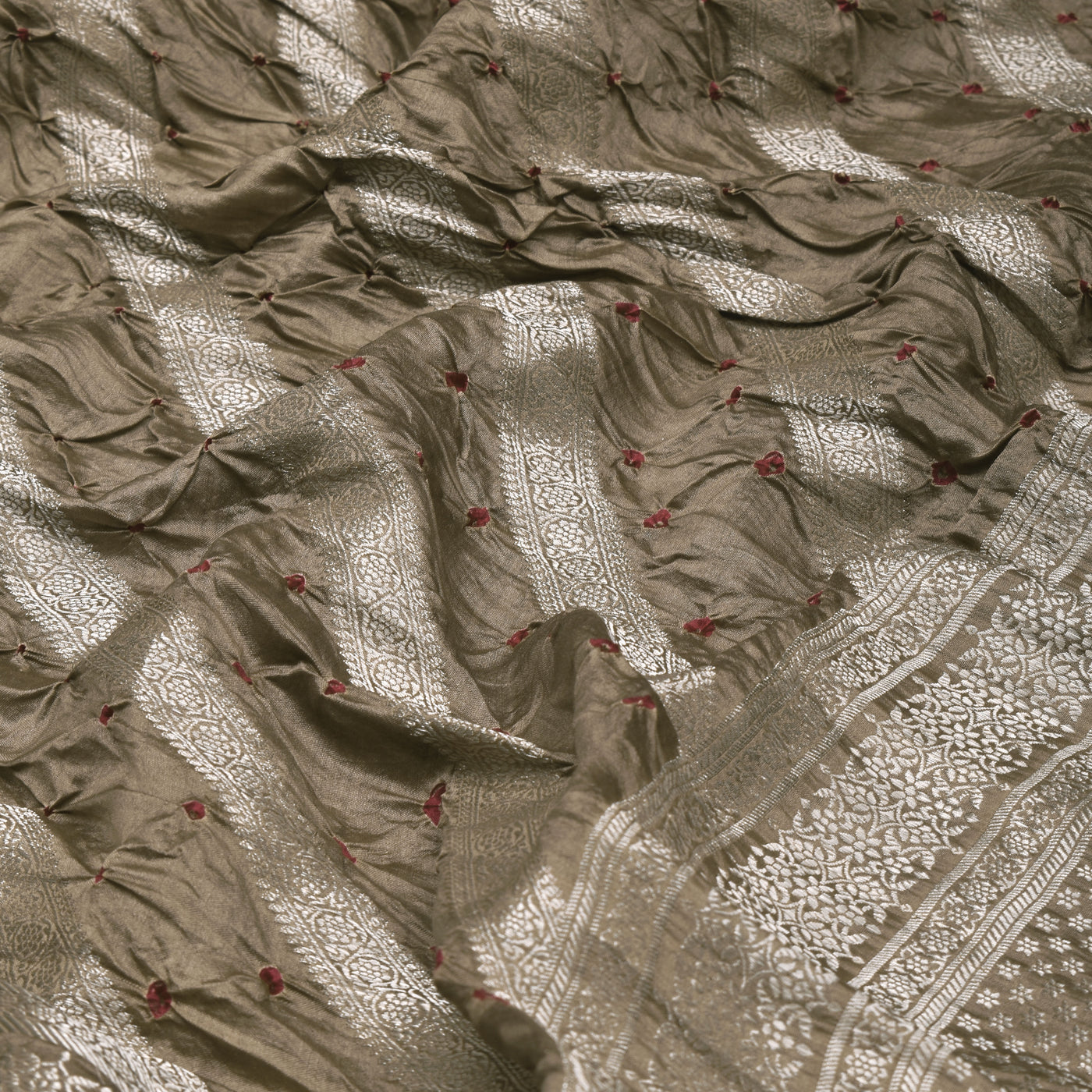 Grey Bandhani Banarasi Silk Saree