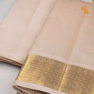 Off White Kanchi Silk Dhoti With Shirt Fabric and Angavastram