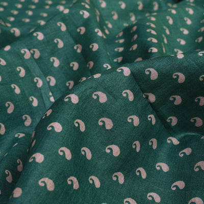 Green Tussar Silk Fabric with Small Mango Printed Design