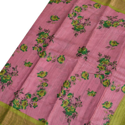 Onion Pink Tussar Silk Saree with Floral Design