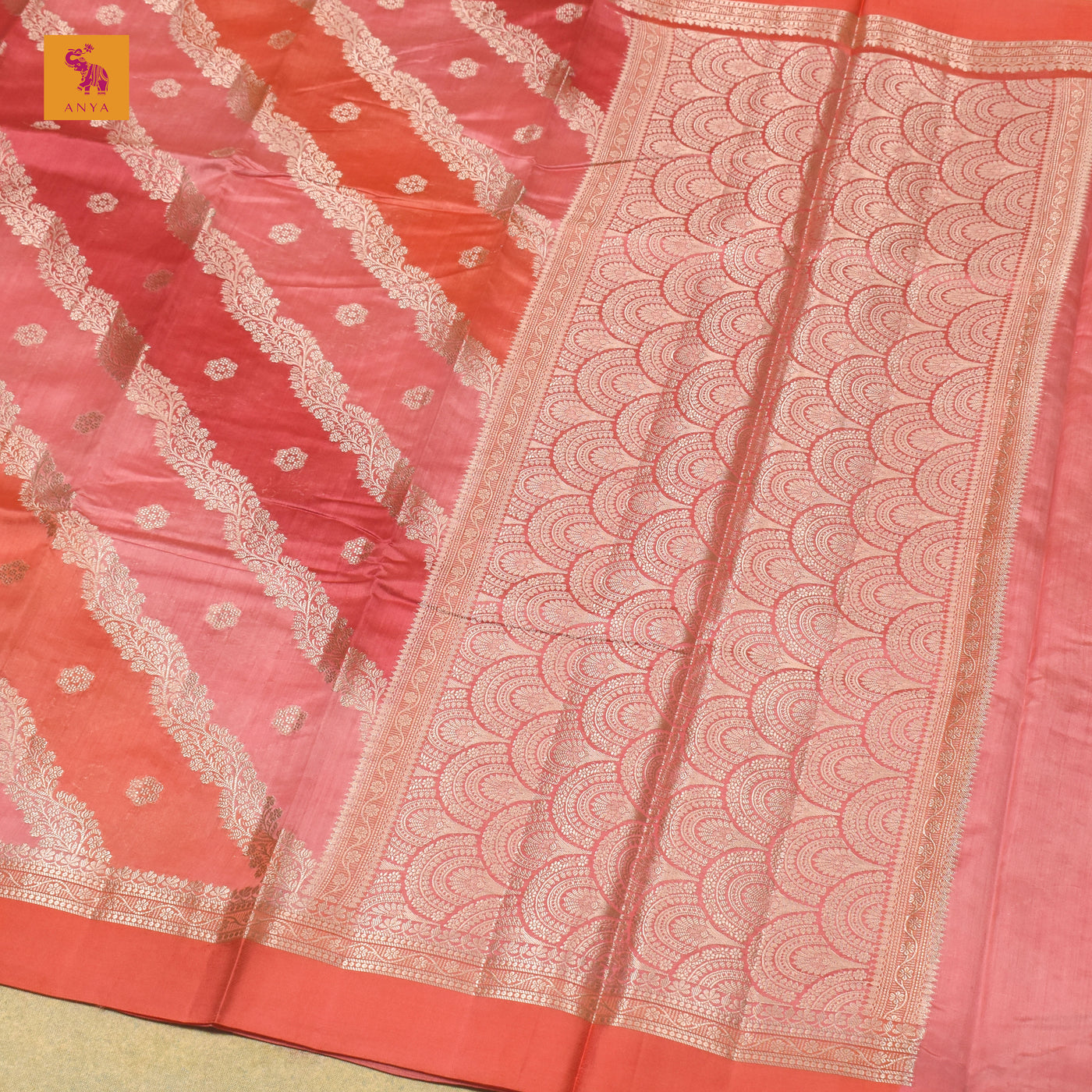 Pink Chanderi Banarasi Silk Saree with Cross Design