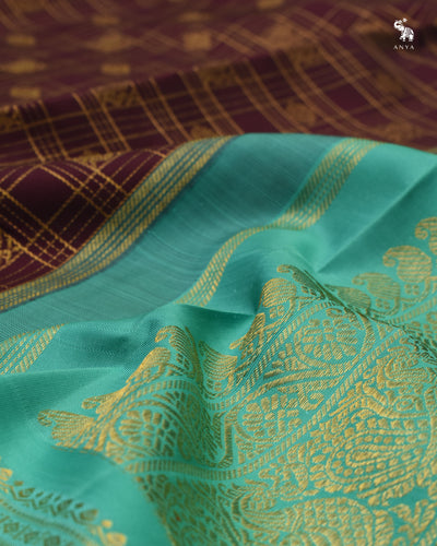 Brown Kanchipuram Silk Saree with Zari Kattam Design