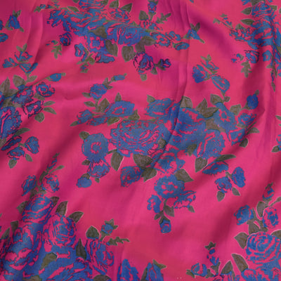 Rani Thakkali Kanchi Discharge Printed Silk Fabric with Floral Design
