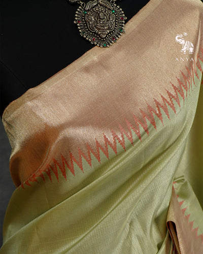 Pastel Green Kanchi Classic Saree with Zari Checks Design