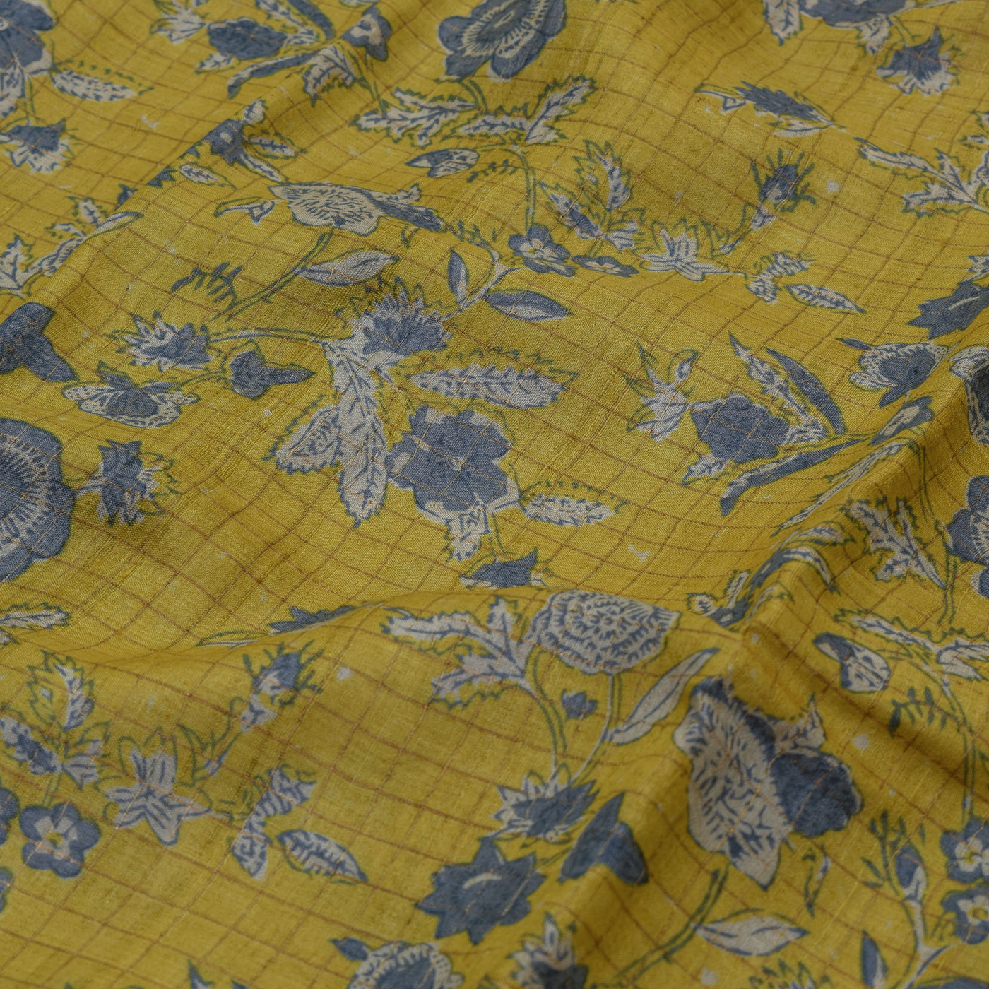 Lemon Yellow Tussar Silk Saree with Small Zari Kattam and Floral Print Design