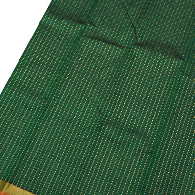 Bottle Green Kanchi Silk Saree with Dots and Checks Design