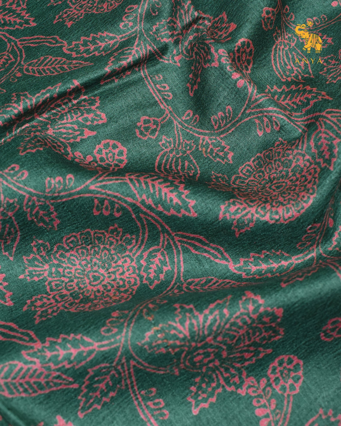Bottle Green Tussar Silk Saree with Creeper Design