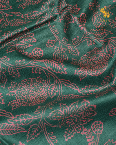 Bottle Green Tussar Silk Saree with Creeper Design
