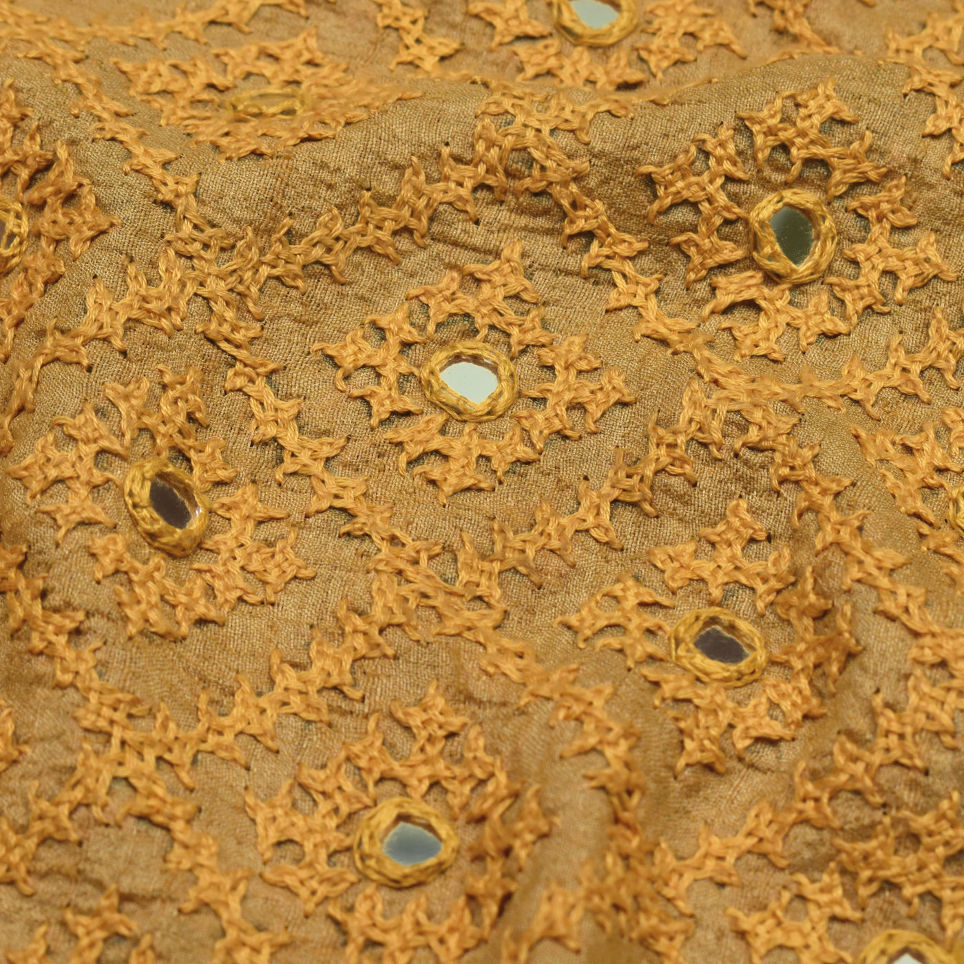 Yellow Tussar Kutch Work Blouse Fabric