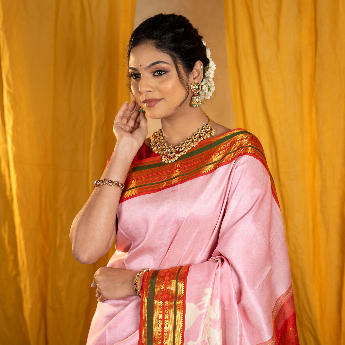 Lotus Pink Printed Kanchi Silk Saree with Floral Design