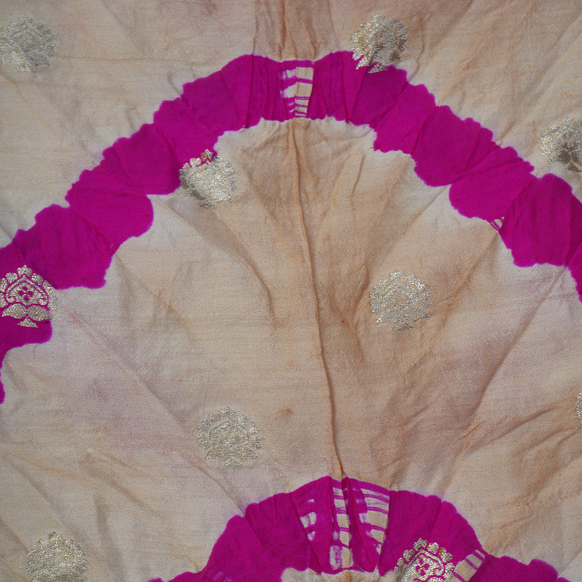 Off White Bandhani Silk Fabric with Small Zari Butta Design