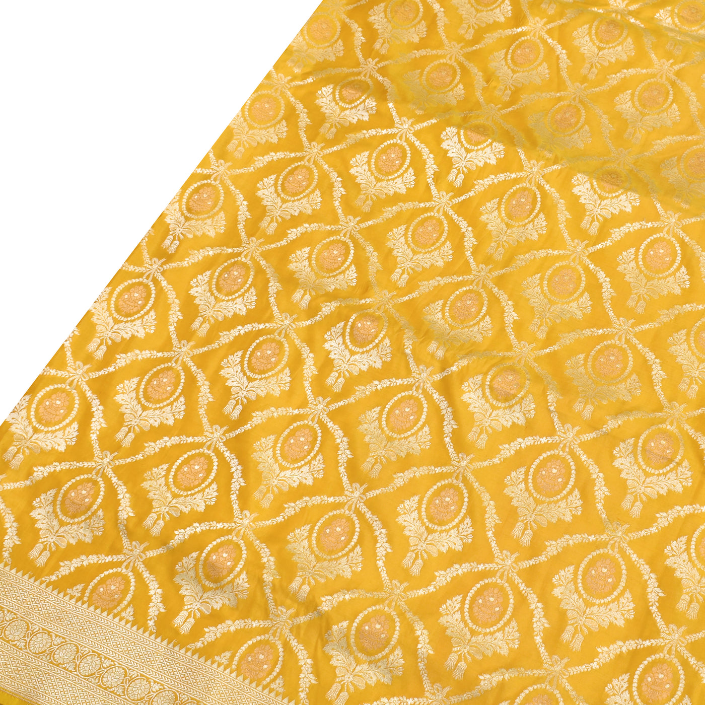 Yellow Banarasi Silk Saree with Zari Creeper Design