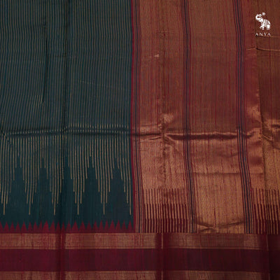 Bottle Green Raw Silk Saree with Zari Stripes Design