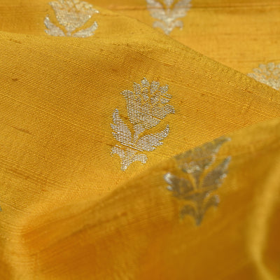 Oil Mustard Tussar Raw Silk Fabric with Flower Banarasi Butta Design