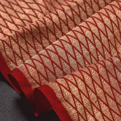 Red Banarasi Silk Fabric with Diamond Getti Zari Design