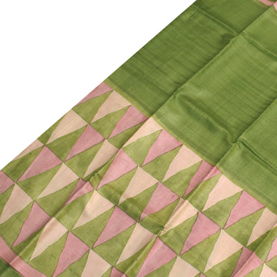 Chutney Green Tussar Silk Saree with Triangle Print Design