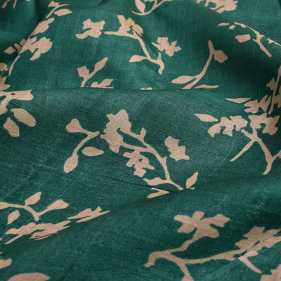 Green Tussar Silk Fabric with Creeper Design